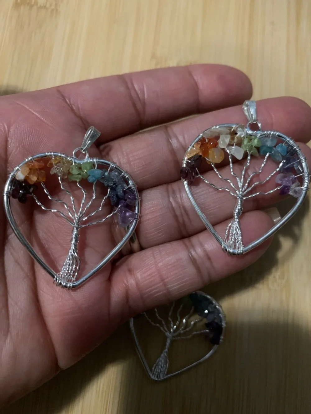 NWOT Silver Heart Tree of Life Pendants with Multicolor Gem Chips Bundle - Picture 3 of 4